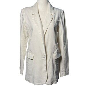 Abercrombie & Fitch White Cream Linen Long Sleeve Button Blazer Coat Jacket S